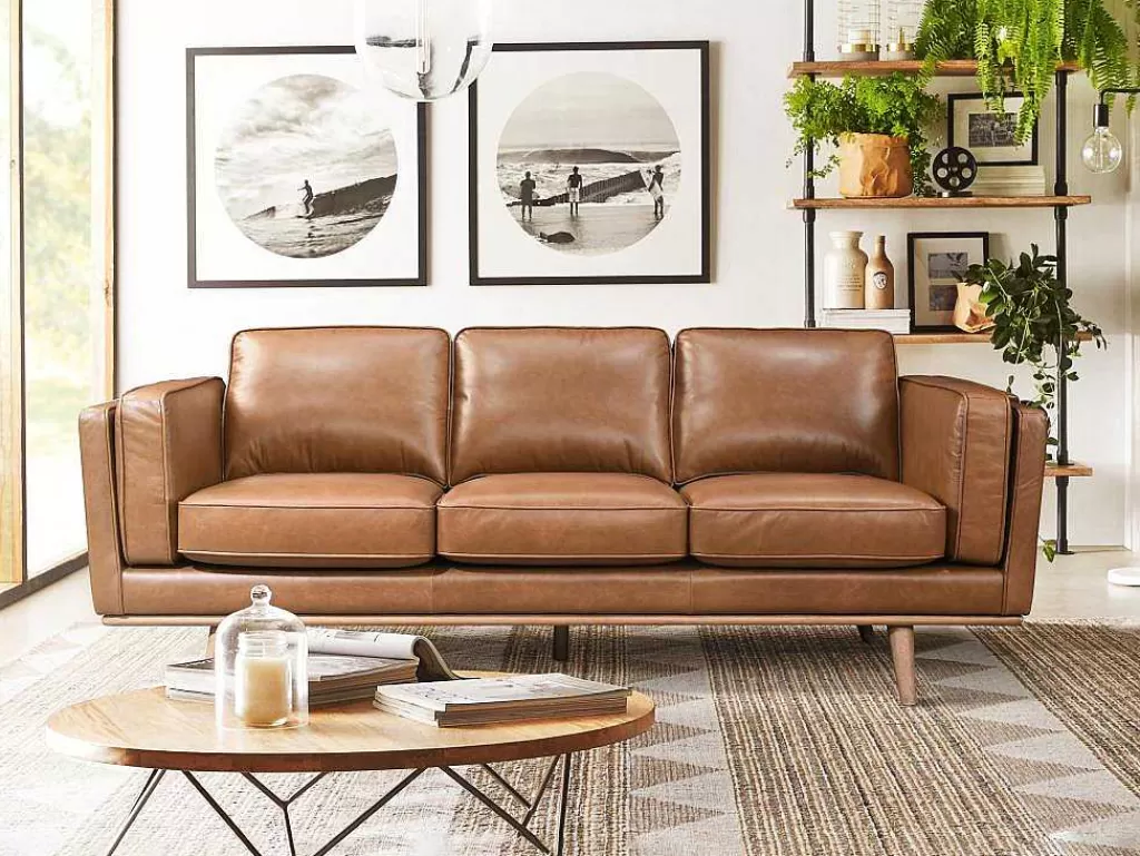 Promoções Sofás & Poltronas*LINEA Sofá Sofá De 3 Lugares 100% Pele De Bufalo Superior Castanho Vintage - Danila