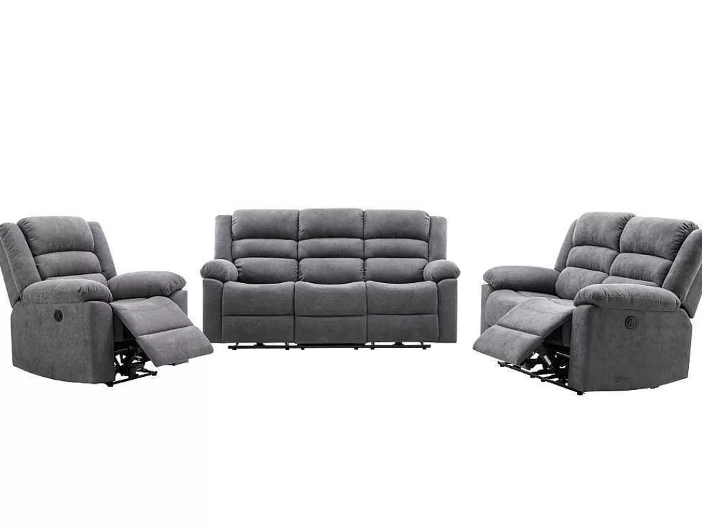 Sofá De Relaxamento Eletrico*Vente-unique Sofá De 3 Lugares Articulado Eletrico Em Tecido Cinza - Burolo