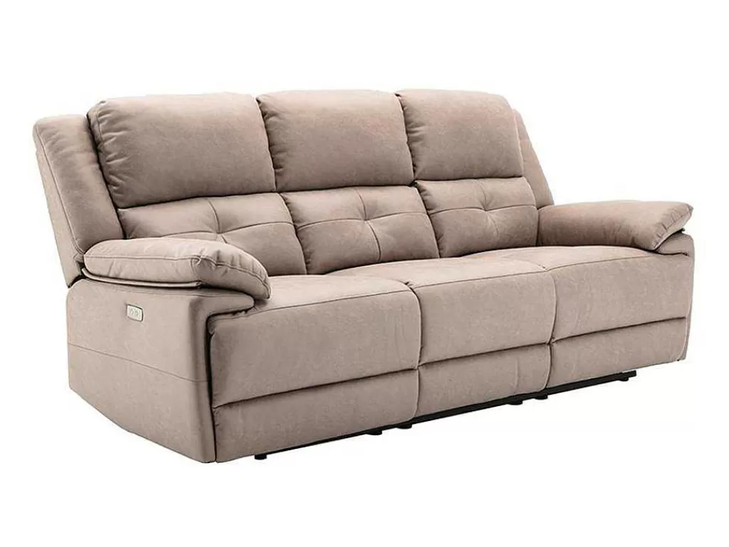 Sofá De Relaxamento Eletrico*Vente-unique Sofá De 3 Lugares Articulado Eletrico Em Tecido Cor Taupe - Dolene