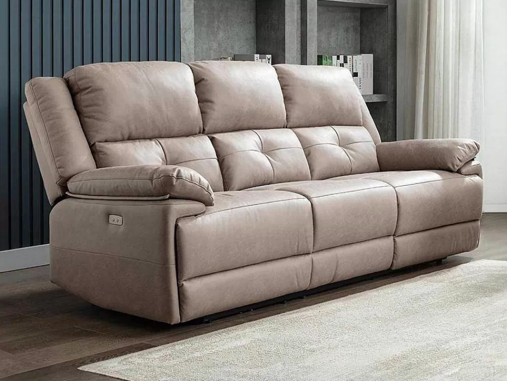 Sofá De Relaxamento Eletrico*Vente-unique Sofá De 3 Lugares Articulado Eletrico Em Tecido Cor Taupe - Dolene