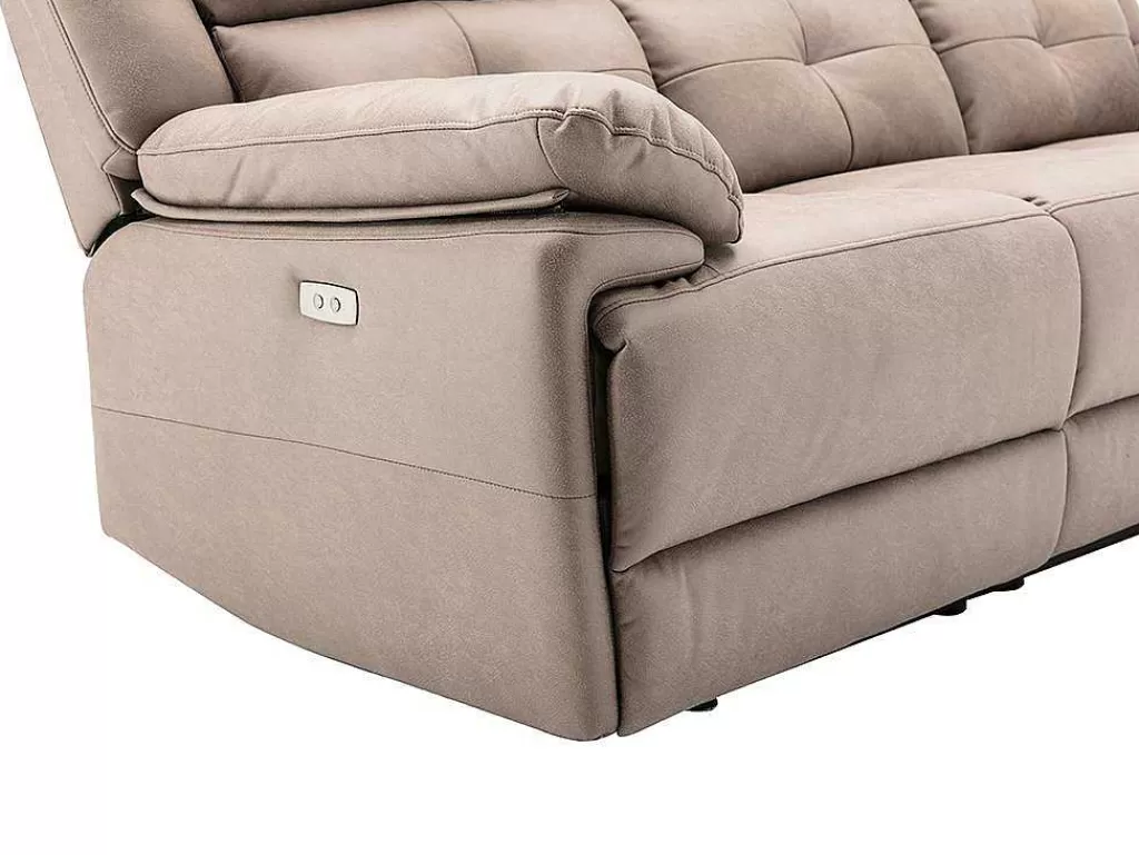 Sofá De Relaxamento Eletrico*Vente-unique Sofá De 3 Lugares Articulado Eletrico Em Tecido Cor Taupe - Dolene
