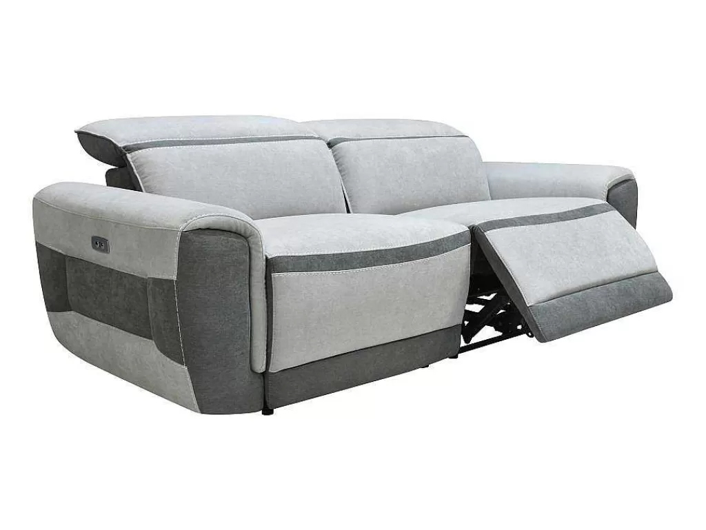 Sofá De Relaxamento Eletrico*Vente-unique Sofá De 3 Lugares Articulado Eletrico Tecido Cinzento-Claro - Orietto