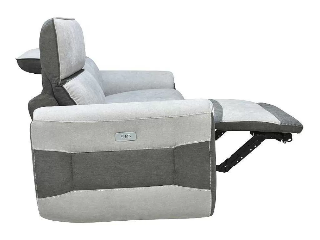 Sofá De Relaxamento Eletrico*Vente-unique Sofá De 3 Lugares Articulado Eletrico Tecido Cinzento-Claro - Orietto