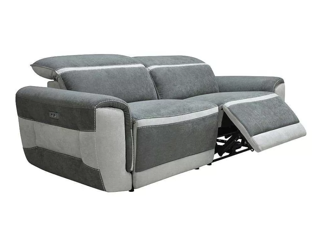 Sofá De Relaxamento Eletrico*Vente-unique Sofá De 3 Lugares Articulado Eletrico Tecido Cinzento-Escuro - Orietto