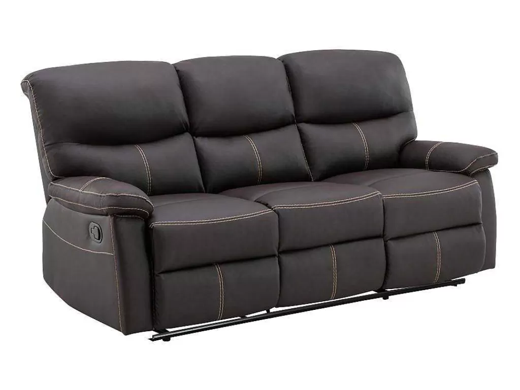 Sofá De Relaxamento Manual*Vente-unique Sofá De 3 Lugares Articulado Em Pele Sintética Castanha - Canby