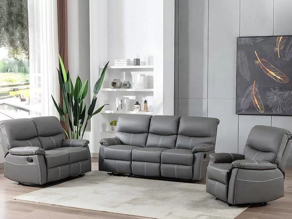 Promoções Sofás & Poltronas*Vente-unique Sofá De 3 Lugares Articulado Em Pele Sintética Cinza - Canby