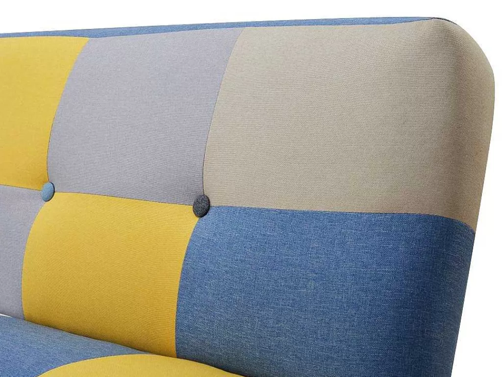 Sofá Cama Clic-Clac E Dobravel*Vente-unique Sofá De 3 Lugares Clic-Clac Em Tecido E Cores Patchwork Cinza, Azul E Amarelo - Mardag