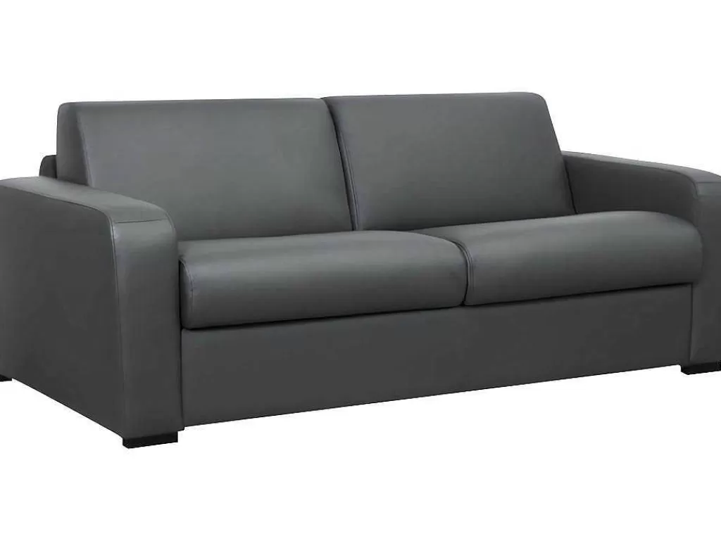 Sofá Cama De Abertura Rapida*Vente-unique Sofá De 3 Lugares Convertivel Abertura Rapida Em Couro Cinza Colchão 18 Cm - Bevis
