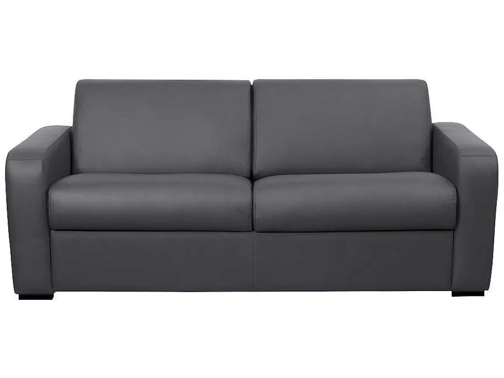 Sofá Cama De Abertura Rapida*Vente-unique Sofá De 3 Lugares Convertivel Abertura Rapida Em Couro Cinza Colchão 18 Cm - Bevis