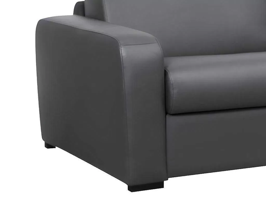 Sofá Cama De Abertura Rapida*Vente-unique Sofá De 3 Lugares Convertivel Abertura Rapida Em Couro Cinza Colchão 18 Cm - Bevis