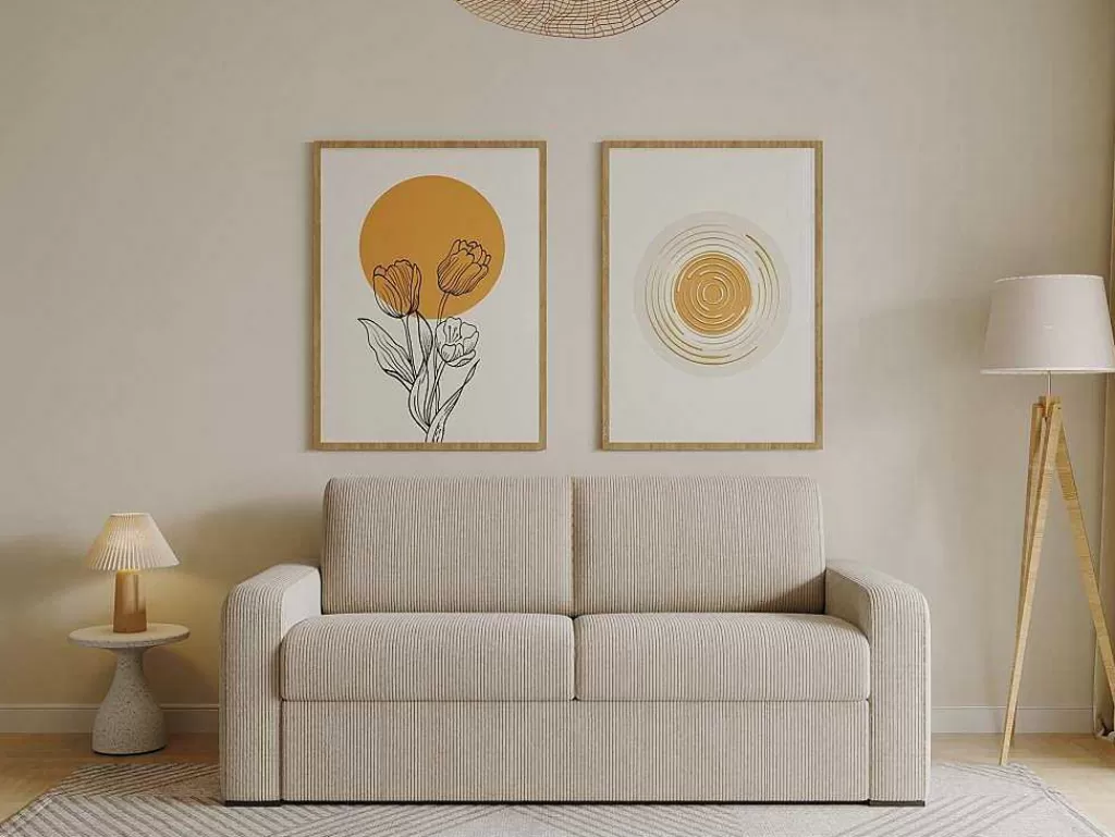 Sofá Cama De Abertura Rapida*Vente-unique Sofá De 3 Lugares Convertivel Abertura Rapida Em Veludo Canelado Creme Colchão De 18 Cm - Bevis