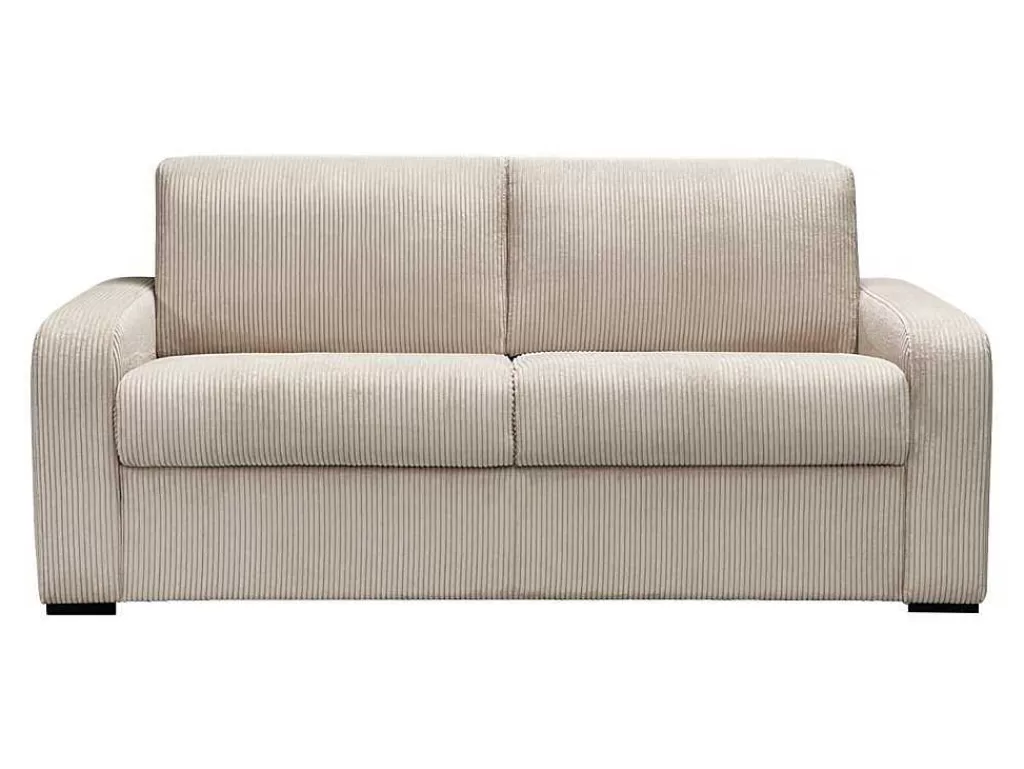 Sofá Cama De Abertura Rapida*Vente-unique Sofá De 3 Lugares Convertivel Abertura Rapida Em Veludo Canelado Creme Colchão De 18 Cm - Bevis