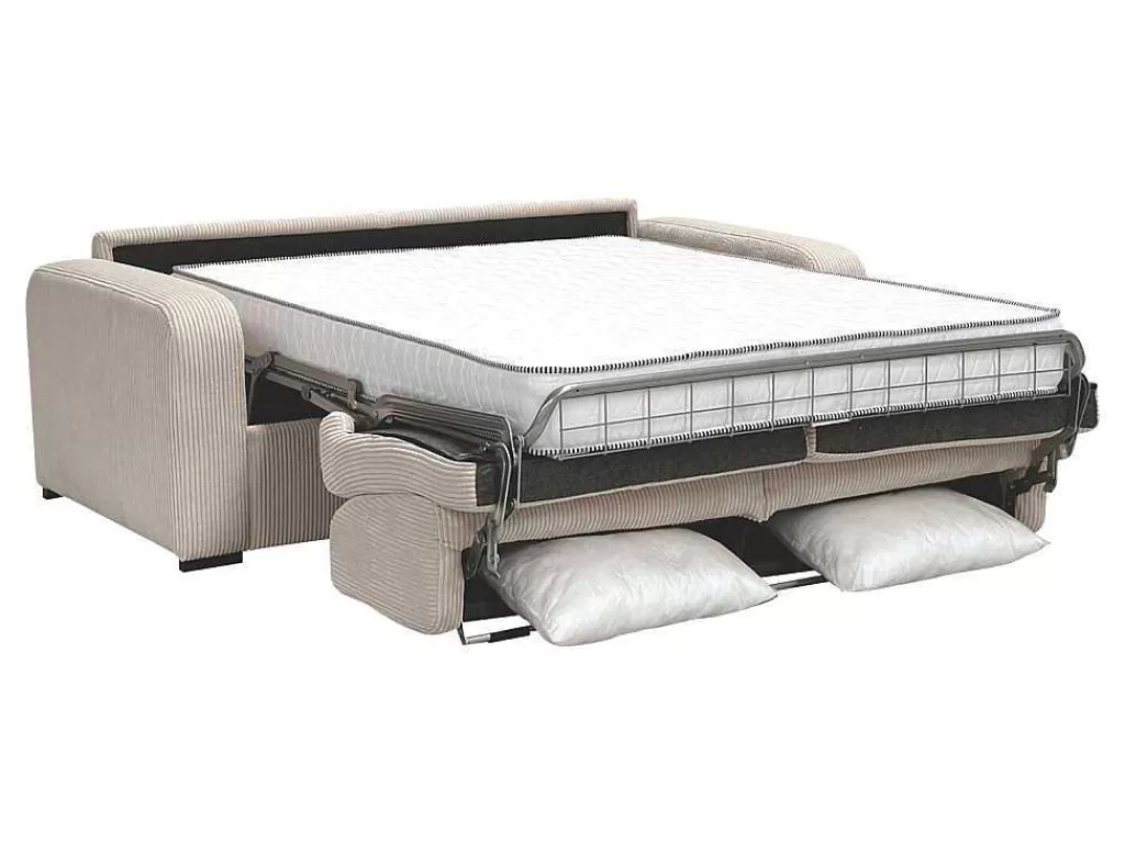 Sofá Cama De Abertura Rapida*Vente-unique Sofá De 3 Lugares Convertivel Abertura Rapida Em Veludo Canelado Creme Colchão De 18 Cm - Bevis