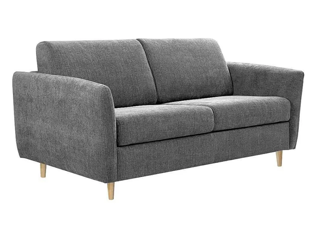 Sofá Cama De Abertura Rapida*Vente-unique Sofá De 3 Lugares Convertivel Abertura Rapida Tecido Matizado Cinza, Cama 140 Cm E Colchão 14 Cm - Arcadia