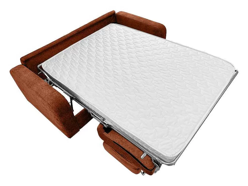 Sofá Cama De Abertura Rapida*Vente-unique Sofá De 3 Lugares Convertivel Abertura Rapida Tecido Matizado Terracota, Cama 140 Cm E Colchão 14 Cm - Bevis