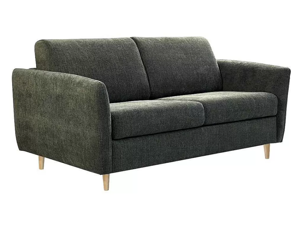 Sofá Cama De Abertura Rapida*Vente-unique Sofá De 3 Lugares Convertivel Abertura Rapida Tecido Matizado Verde, Cama 140 Cm E Colchão 14 Cm - Arcadia