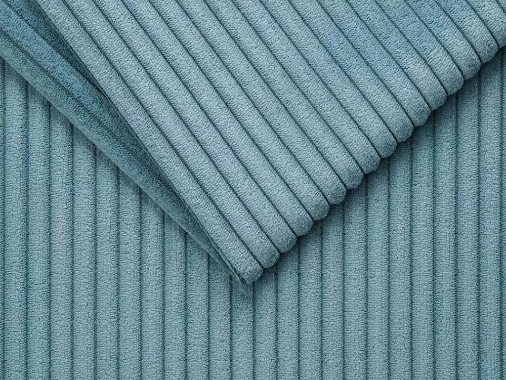 Sofá*Vente-unique Sofá De 3 Lugares Convertivel Abertura Rapida Veludo Canelado Azul-Turquesa, Cama De Ripas Largas 140 Cm E Colchão 18 Cm - Loreto