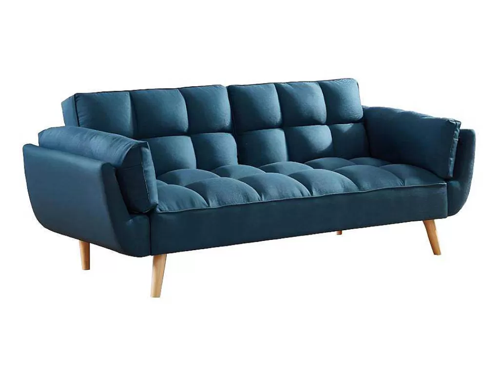 Sofá Cama Clic-Clac E Dobravel*Vente-unique Sofá De 3 Lugares Convertivel Clic-Clac Em Tecido - Azul - Loeline