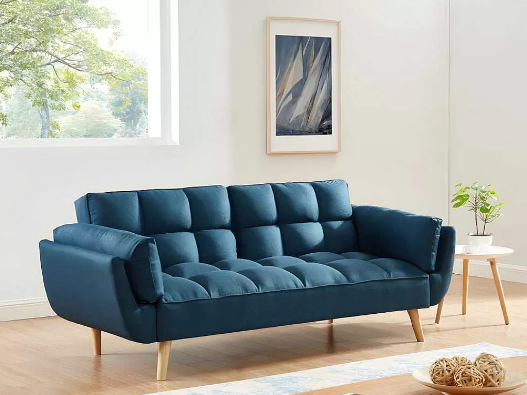 Sofá Cama Clic-Clac E Dobravel*Vente-unique Sofá De 3 Lugares Convertivel Clic-Clac Em Tecido - Azul - Loeline