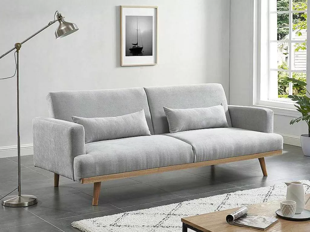 Sofá Cama Clic-Clac E Dobravel*Vente-unique Sofá De 3 Lugares Convertivel Clic-Clac Em Tecido Esme - Cinza-Claro