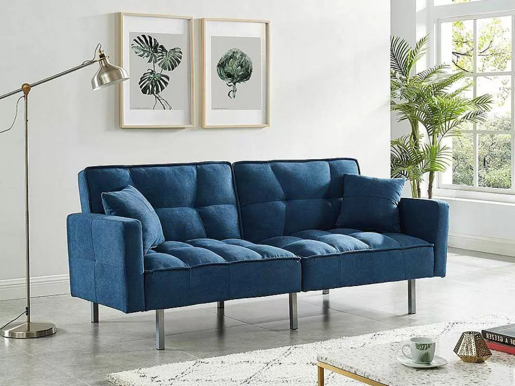 Sofá Cama Clic-Clac E Dobravel*Vente-unique Sofá De 3 Lugares Convertivel Clic-Clac Em Tecido Miney - Azul