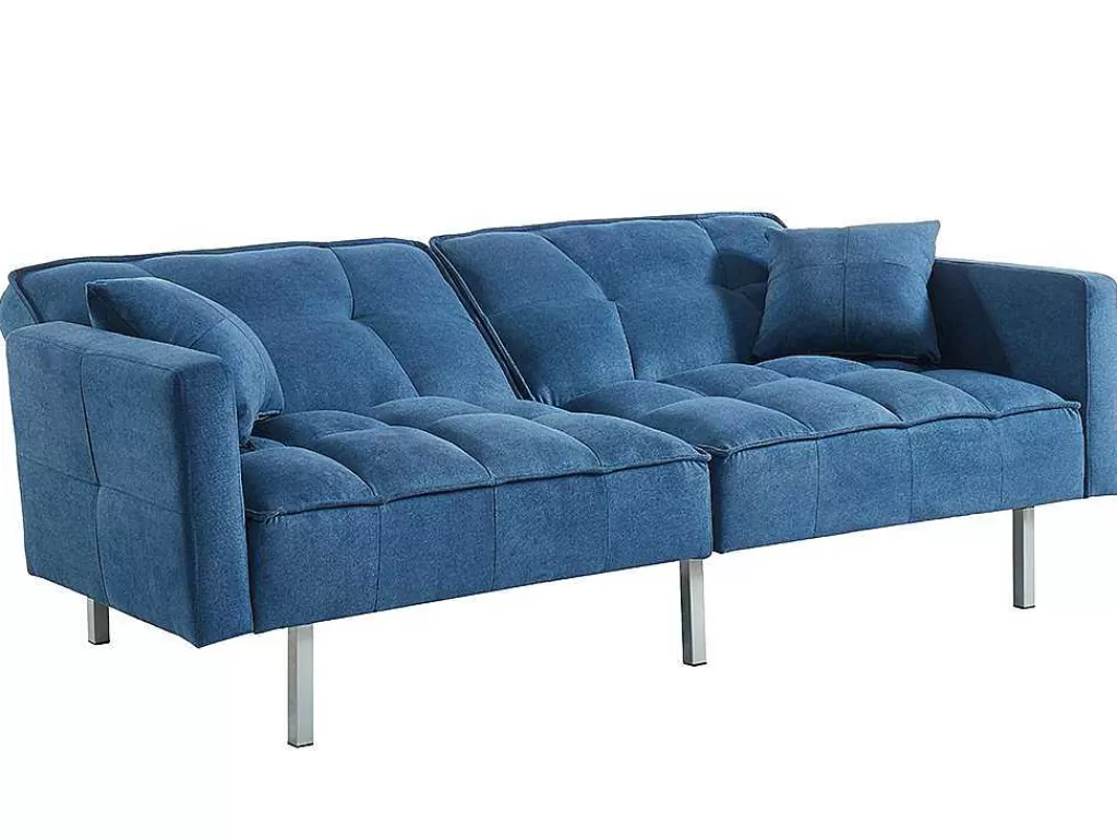 Sofá Cama Clic-Clac E Dobravel*Vente-unique Sofá De 3 Lugares Convertivel Clic-Clac Em Tecido Miney - Azul