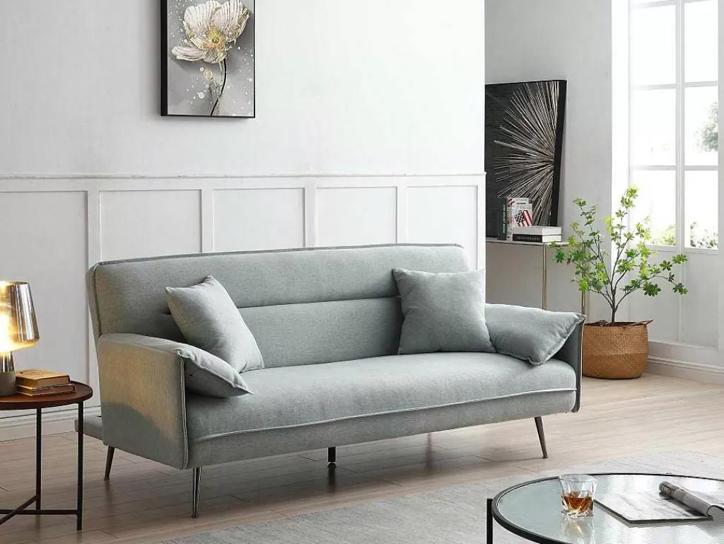 Sofá Cama Clic-Clac E Dobravel*Vente-unique Sofá De 3 Lugares Convertivel Clic-Clac Em Tecido Verde Cinza - Fusano