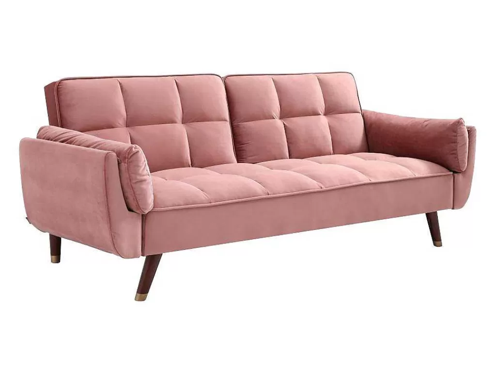 Sofá Cama Clic-Clac E Dobravel*Vente-unique Sofá De 3 Lugares Convertivel Clic-Clac Em Veludo Cor-De-Rosa - Gulcan