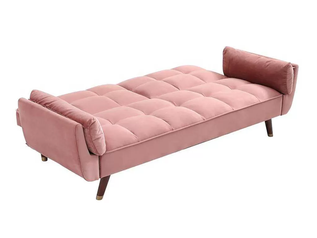 Sofá Cama Clic-Clac E Dobravel*Vente-unique Sofá De 3 Lugares Convertivel Clic-Clac Em Veludo Cor-De-Rosa - Gulcan