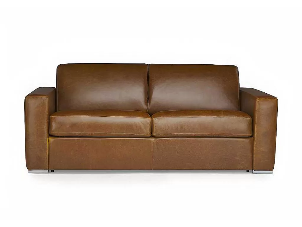 Sofá Cama De Abertura Rapida*LINEA Sofá Sofá De 3 Lugares Convertivel De Abertura Rapida 100% Pele De Bufalo Pele Vintage Caramelo - Delectea Ii