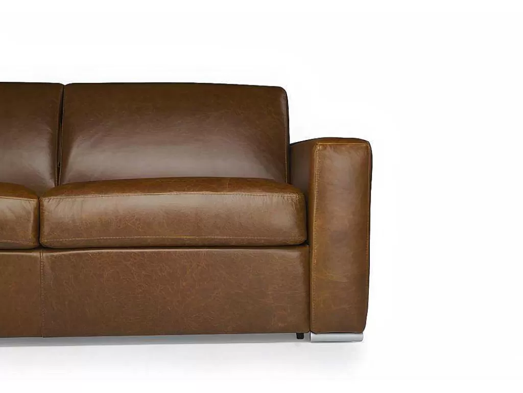 Sofá Cama De Abertura Rapida*LINEA Sofá Sofá De 3 Lugares Convertivel De Abertura Rapida 100% Pele De Bufalo Pele Vintage Caramelo - Delectea Ii