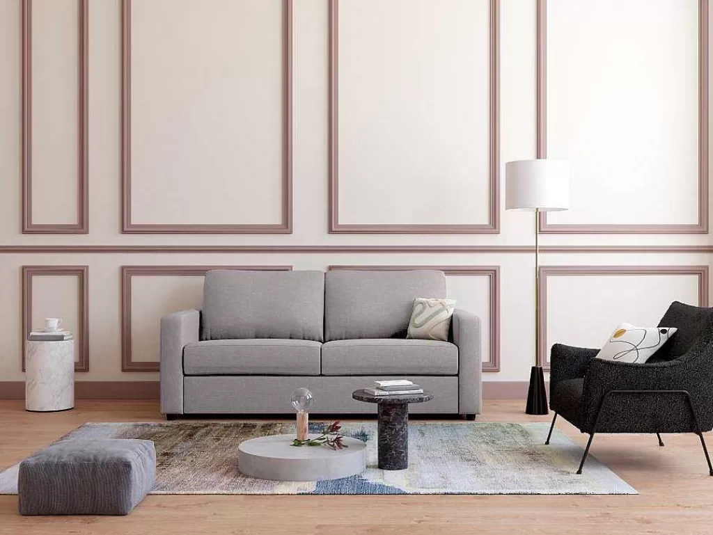 Sofá Cama De Abertura Rapida*Vente-unique Sofá De 3 Lugares Convertivel De Abertura Rapida Em Tecido Cinza - Doneto