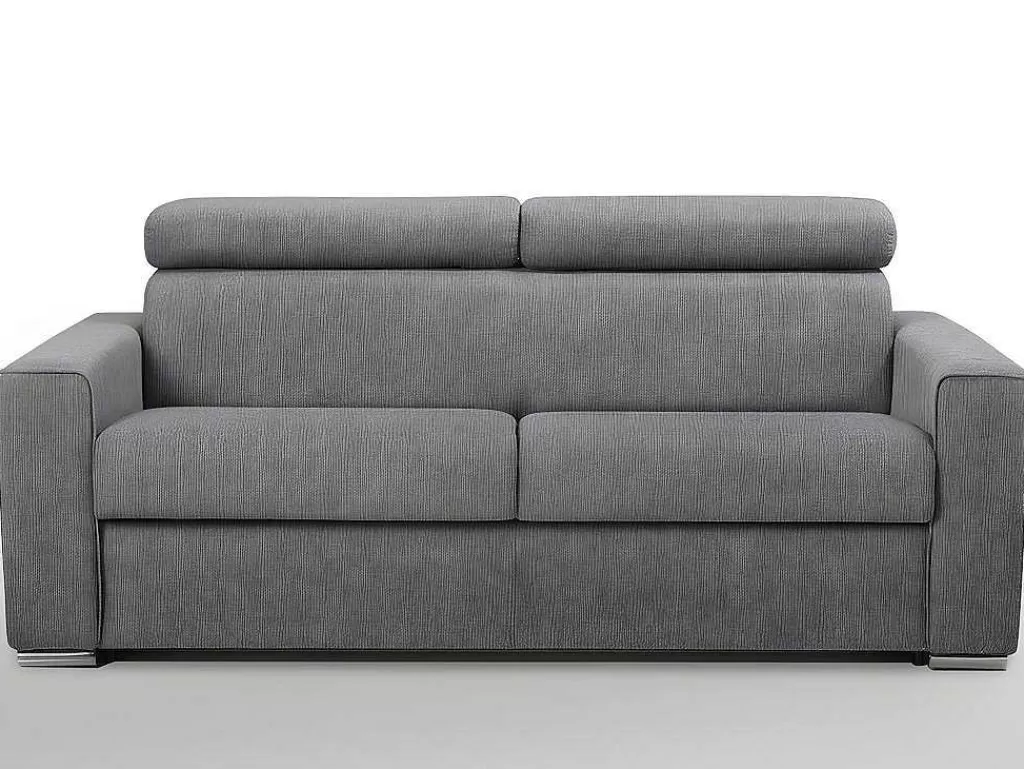 Sofá Cama De Abertura Rapida*Vente-unique Sofá De 3 Lugares Convertivel De Abertura Rapida Em Tecido Vizir - Cinza - Cama De Ripas Largas 140 Cm - Colchão De 18 Cm Com Memória De Forma