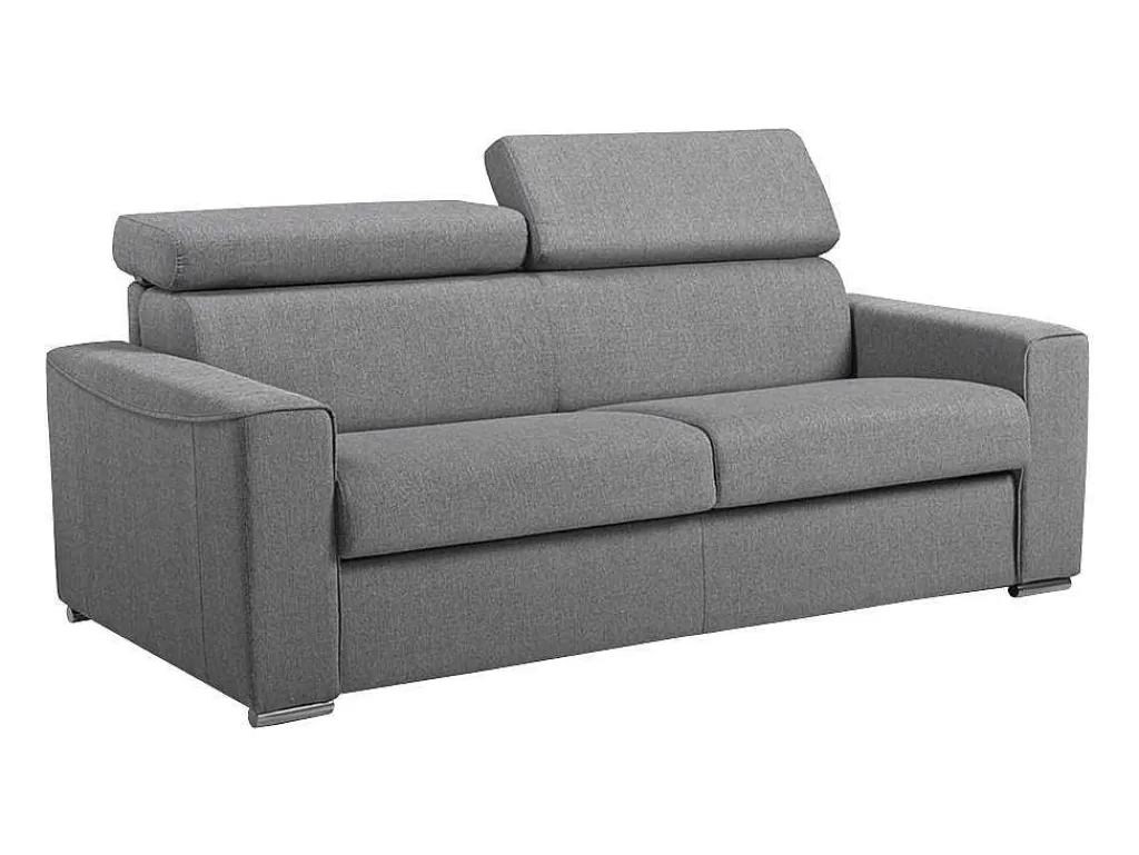 Sofá Cama De Abertura Rapida*Vente-unique Sofá De 3 Lugares Convertivel De Abertura Rapida Em Tecido Vizir - Cinza - Cama De Ripas Largas 140 Cm - Colchão De 18 Cm Com Memória De Forma