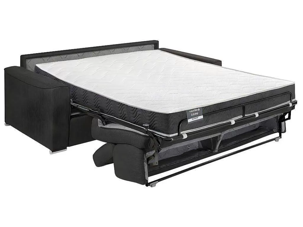 Sofá Cama De Abertura Rapida*Vente-unique Sofá De 3 Lugares Convertivel De Abertura Rapida Em Tecido Vizir - Cinza - Cama De Ripas Largas 140 Cm - Colchão De 18 Cm Com Memória De Forma