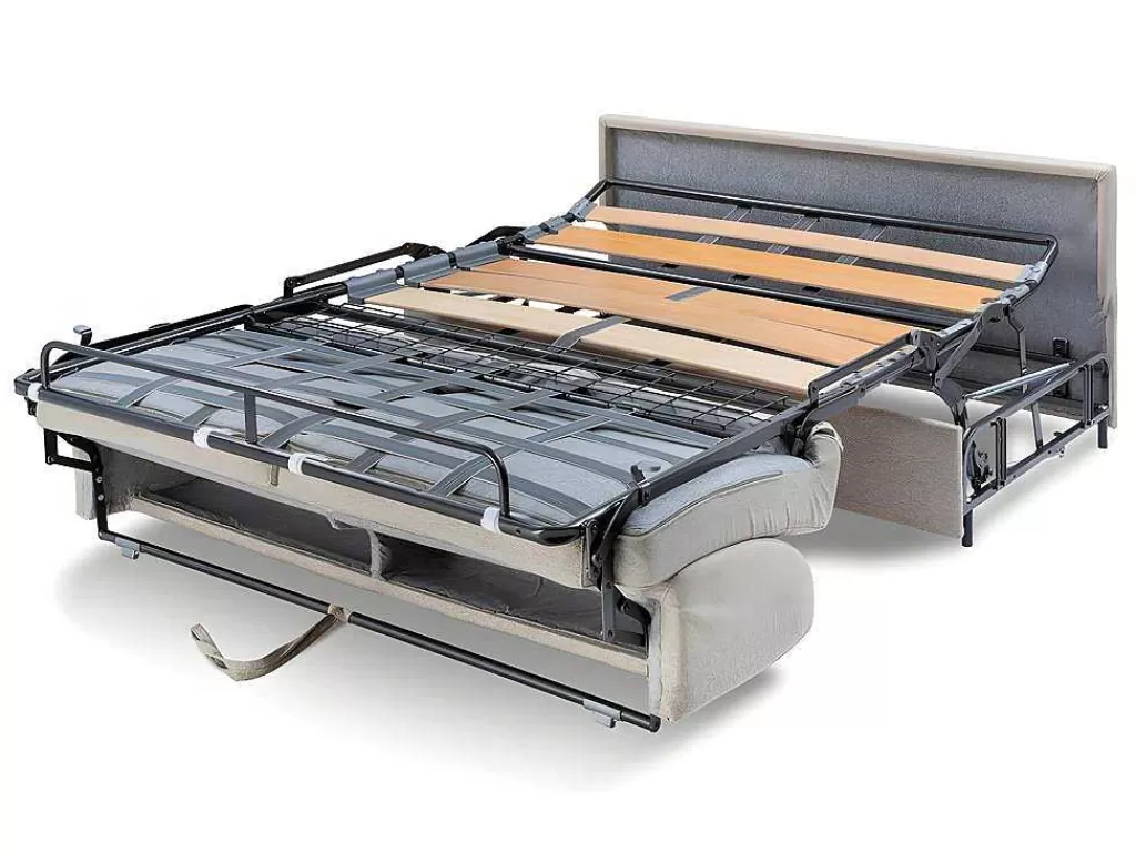 Sofá Cama De Abertura Rapida*Vente-unique Sofá De 3 Lugares Convertivel De Abertura Rapida Em Tecido Vizir - Cinza - Cama De Ripas Largas 140 Cm - Colchão De 18 Cm Com Memória De Forma