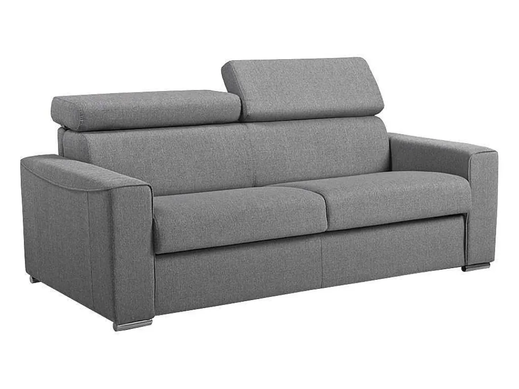 Sofá Cama De Abertura Rapida*Vente-unique Sofá De 3 Lugares Convertivel De Abertura Rapida Em Tecido Vizir - Cinza - Cama De Ripas Largas De 140 Cm - Colchão De 18 Cm