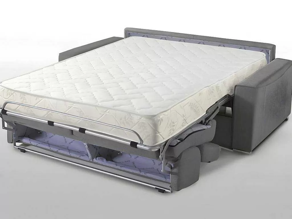 Sofá Cama De Abertura Rapida*Vente-unique Sofá De 3 Lugares Convertivel De Abertura Rapida Em Tecido Vizir - Cinza - Cama De Ripas Largas De 140 Cm - Colchão De 18 Cm