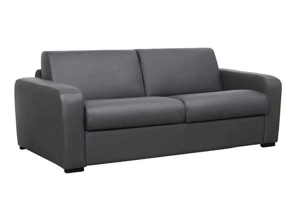 Sofá Cama De Abertura Rapida*Vente-unique Sofá De 3 Lugares Convertivel Em Cama Expresso Em Pele Cinza - Bevis