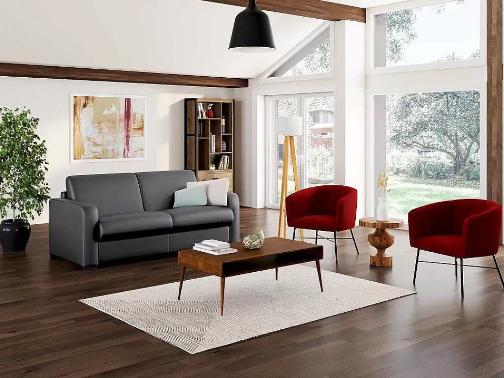 Sofá Cama De Abertura Rapida*Vente-unique Sofá De 3 Lugares Convertivel Em Cama Expresso Em Pele Cinza - Bevis