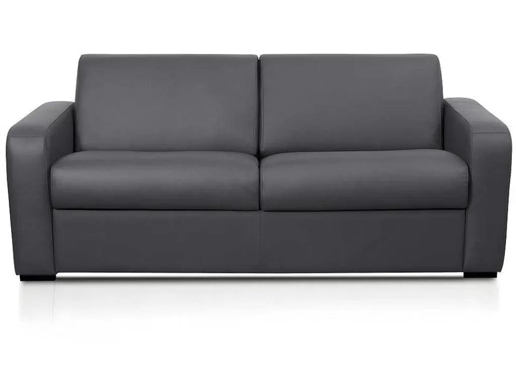 Sofá Cama De Abertura Rapida*Vente-unique Sofá De 3 Lugares Convertivel Em Cama Expresso Em Pele Cinza - Bevis