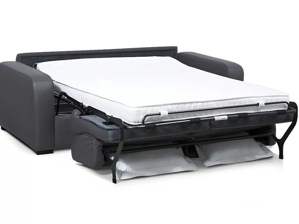Sofá Cama De Abertura Rapida*Vente-unique Sofá De 3 Lugares Convertivel Em Cama Expresso Em Pele Cinza - Bevis