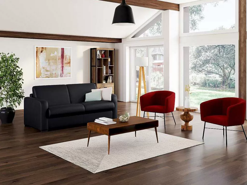 Sofá Cama De Abertura Rapida*Vente-unique Sofá De 3 Lugares Convertivel Em Cama Expresso Em Pele Preto - Bevis