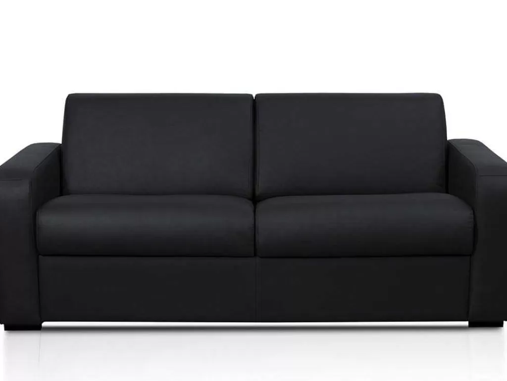 Sofá Cama De Abertura Rapida*Vente-unique Sofá De 3 Lugares Convertivel Em Cama Expresso Em Pele Preto - Bevis