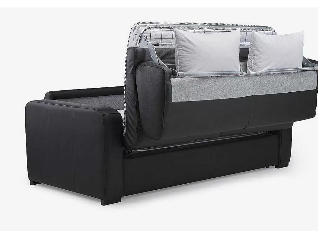 Sofá Cama De Abertura Rapida*Vente-unique Sofá De 3 Lugares Convertivel Em Cama Expresso Em Pele Preto - Bevis