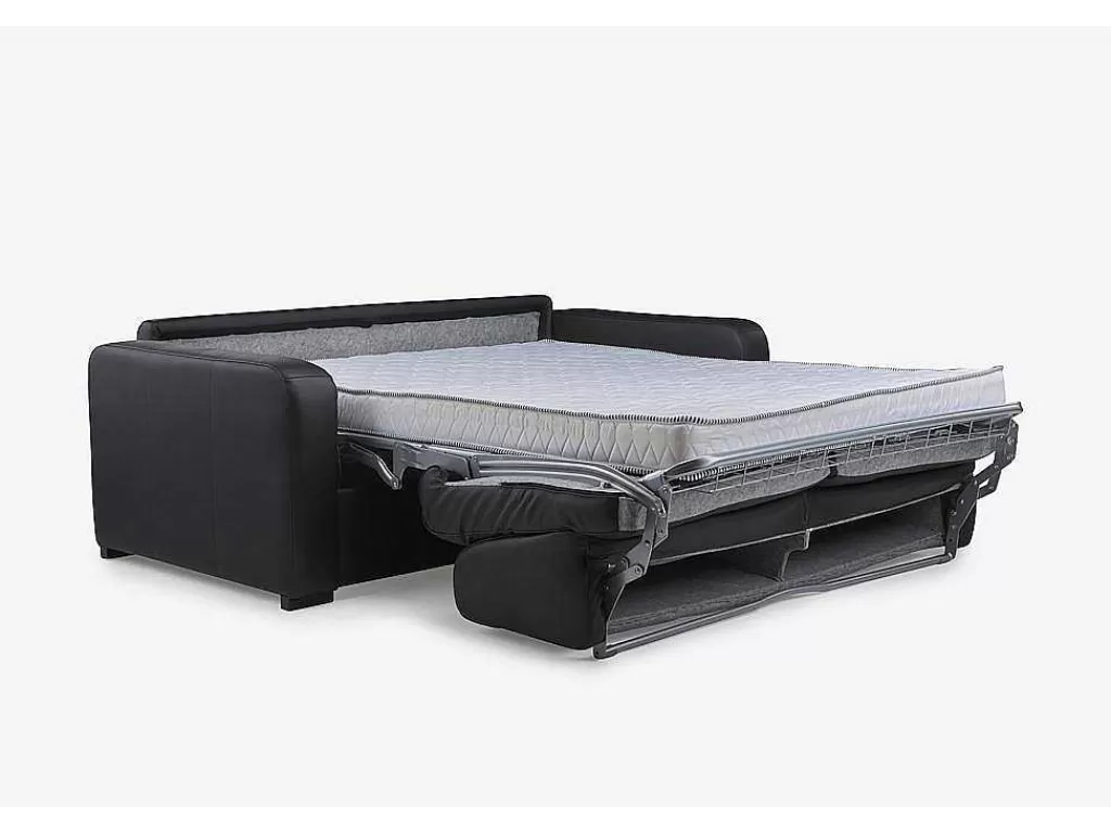 Sofá Cama De Abertura Rapida*Vente-unique Sofá De 3 Lugares Convertivel Em Cama Expresso Em Pele Preto - Bevis