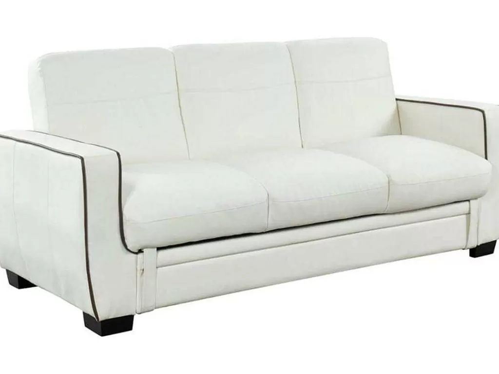 Sofá Cama Clic-Clac E Dobravel*Vente-unique Sofá De 3 Lugares Convertivel Em Pele Sintética Naty - Branco