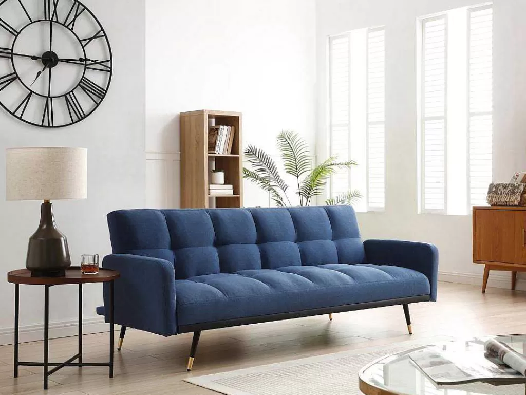 Sofá Cama Clic-Clac E Dobravel*Vente-unique Sofá De 3 Lugares Convertivel Em Tecido Azul - Rorema