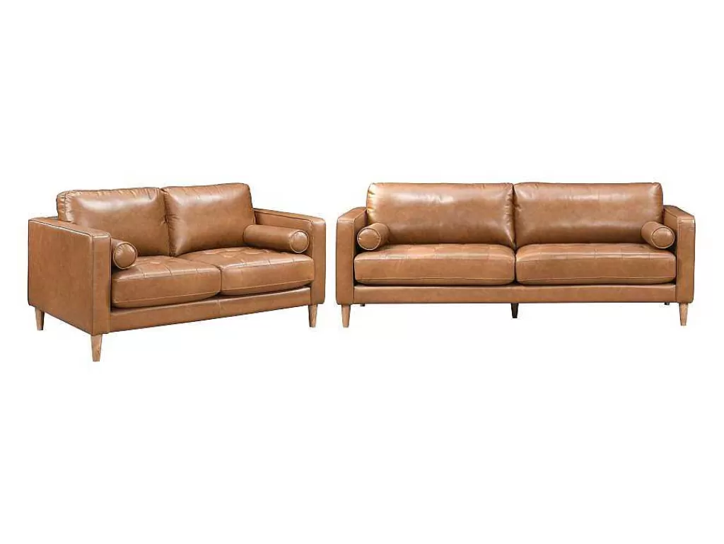 Conjunto De Sofá*Vente-unique Sofá De 3 Lugares E De 2 Lugares 100% Pele De Bufalo Superior Castanho Vintage - Barota