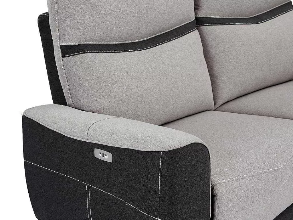 Conjunto Sofá E Poltrona*Vente-unique Sofá De 3 Lugares E Poltrona Articulados Eletricos Em Tecido Cinzento E Antracite - Damon